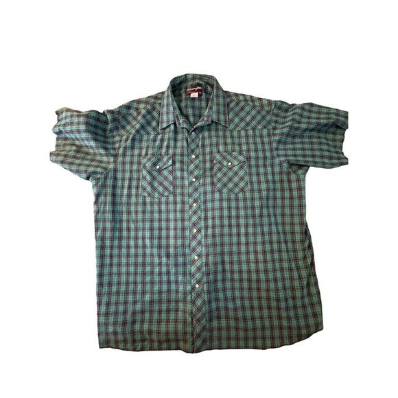 Wrangler Shirt Adult Large Blue Teal Casual Cowboy Rodeo Mens Western Pearl Snap - Picture 6 of 8